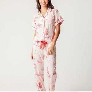 Katie Kime 2pc Pajama Set Holiday Toile Womens Medium Pink and Red